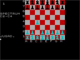 In game image of Megachess on the Sinclair ZX Spectrum.